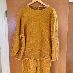 April Meets October, mustard yellow women's matching pants/top set; OS/large